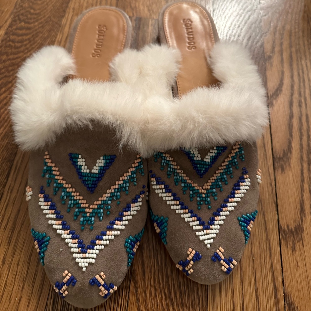 Soludos mules with faux fur and beading